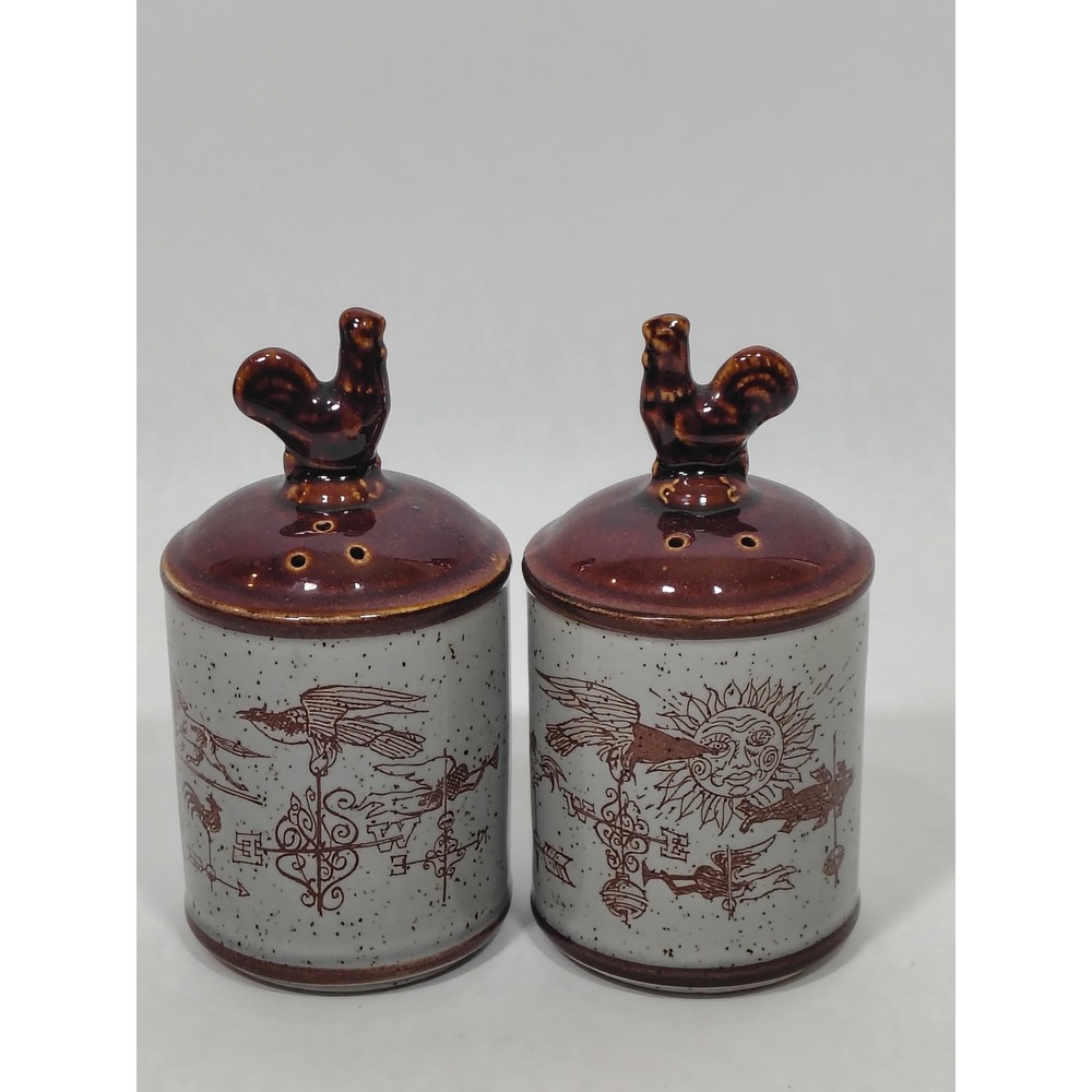 Vintage Rooster Salt and Pepper Shakers Japan Weather Vane Farmhouse Ceramic Set